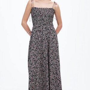 NWT Madewell Smocked Tie-Strap Midi Dress Floral Size 8
